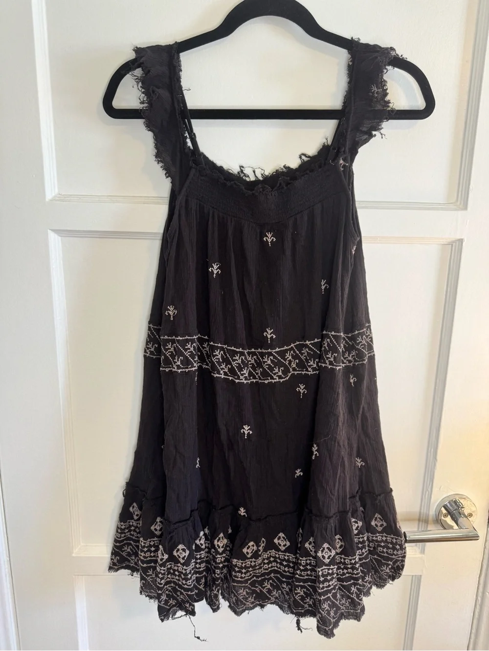 Free People Intimately Black Embroidered Gauze Boho Mini Dress M